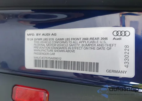 2025 Audi S5 Sportback Premium Tfsi Quattro Tiptronic из США, поврежденный, VIN WAUC4CF57SA009312